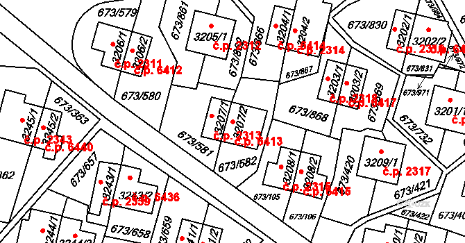 Zlín 6413 na parcele st. 3207/2 v KÚ Zlín, Katastrální mapa