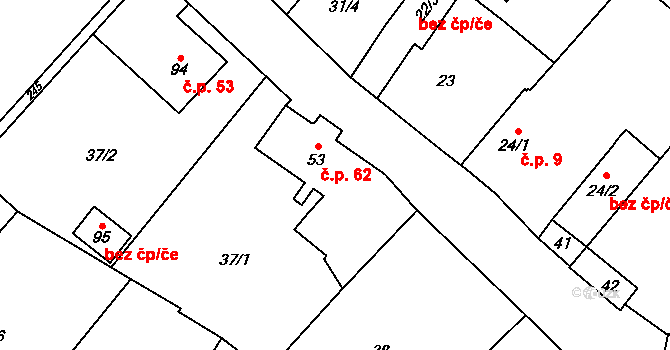 Milostovice 62, Opava na parcele st. 53 v KÚ Milostovice, Katastrální mapa