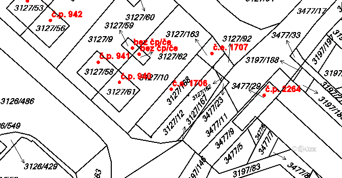 Pelhřimov 1706 na parcele st. 3127/168 v KÚ Pelhřimov, Katastrální mapa