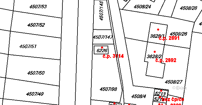 Žatec 3114 na parcele st. 6226 v KÚ Žatec, Katastrální mapa