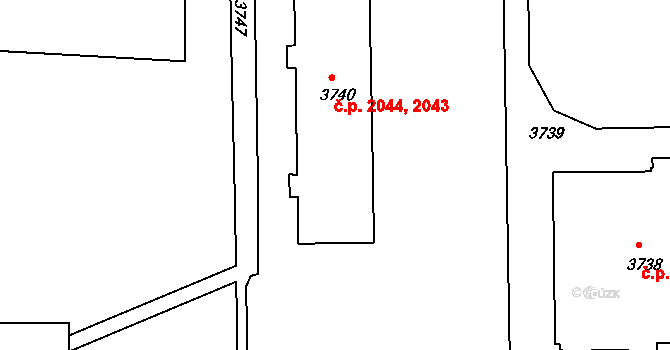 Žďár nad Sázavou 4 2043,2044, Žďár nad Sázavou na parcele st. 3740 v KÚ Město Žďár, Katastrální mapa