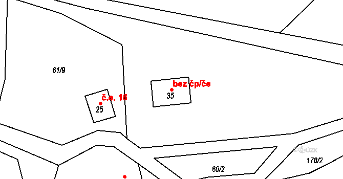 Úštěk 41099974 na parcele st. 35 v KÚ Kalovice, Katastrální mapa