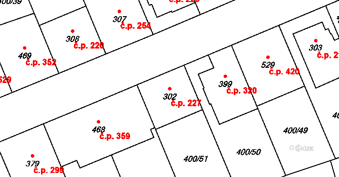Prštné 227, Zlín na parcele st. 302 v KÚ Prštné, Katastrální mapa
