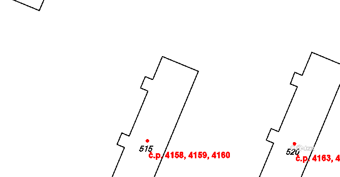 Příluky 4158,4159,4160, Zlín na parcele st. 515 v KÚ Příluky u Zlína, Katastrální mapa