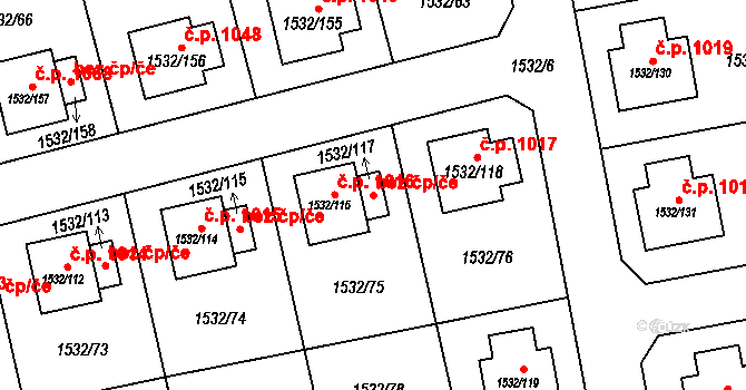 Praha 42789974 na parcele st. 1532/117 v KÚ Řeporyje, Katastrální mapa