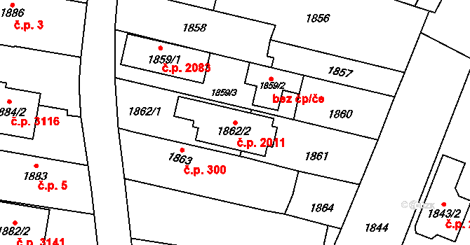 Kouty 2011, Kravaře na parcele st. 1862/2 v KÚ Kravaře ve Slezsku, Katastrální mapa