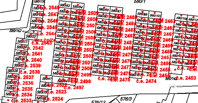 Bludovice 2493, Havířov na parcele st. 580/73 v KÚ Bludovice, Katastrální mapa