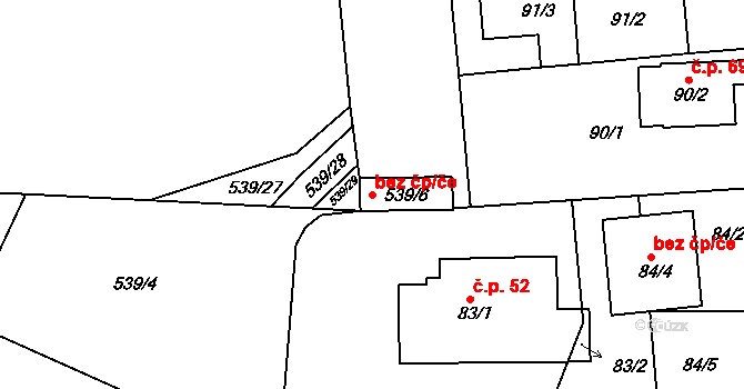 Meclov 45225974 na parcele st. 539/6 v KÚ Třebnice u Domažlic, Katastrální mapa