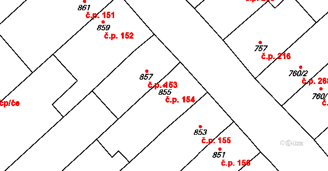 Holubice 154 na parcele st. 855 v KÚ Holubice, Katastrální mapa