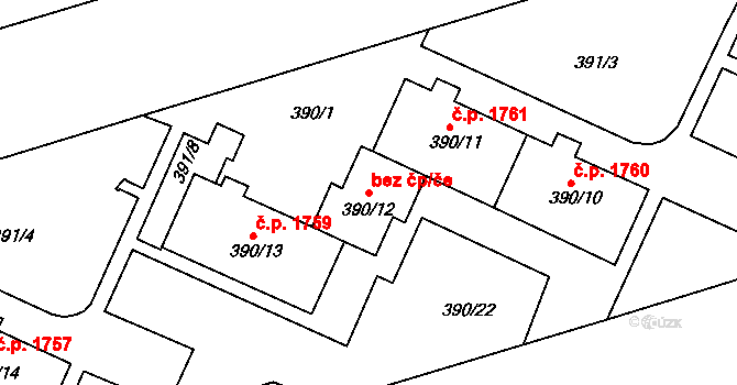 Brno 47939974 na parcele st. 390/12 v KÚ Černá Pole, Katastrální mapa