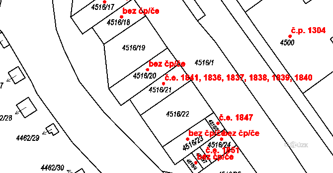 Chomutov 1838 na parcele st. 4516/21 v KÚ Chomutov I, Katastrální mapa