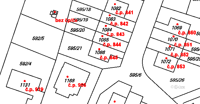 Líbeznice 845 na parcele st. 1086 v KÚ Líbeznice, Katastrální mapa