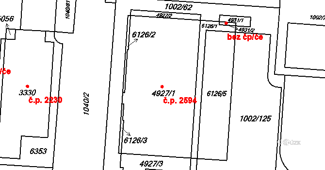 Rožnov pod Radhoštěm 2594 na parcele st. 4927/1 v KÚ Rožnov pod Radhoštěm, Katastrální mapa