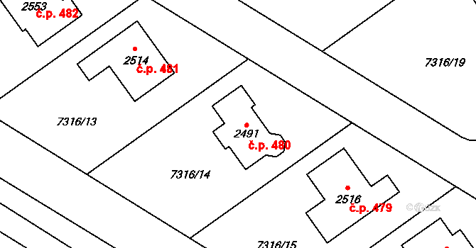 Telč-Štěpnice 480, Telč na parcele st. 2491 v KÚ Telč, Katastrální mapa
