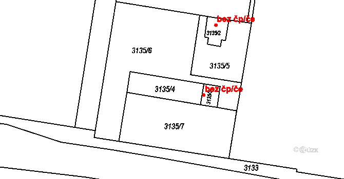Chomutov 5895 na parcele st. 3135/4 v KÚ Chomutov II, Katastrální mapa