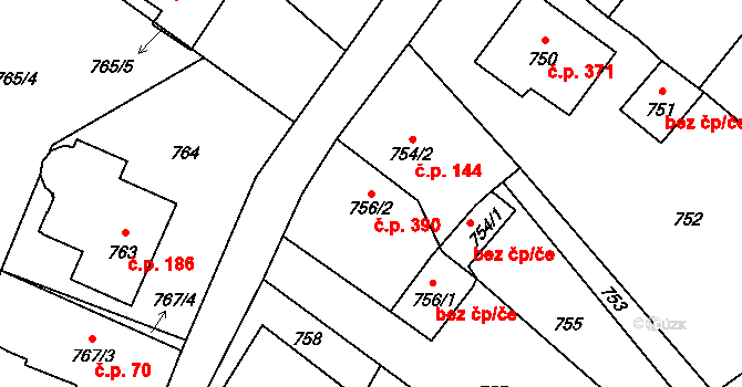 Bukovice 390, Jeseník na parcele st. 756/2 v KÚ Bukovice u Jeseníka, Katastrální mapa