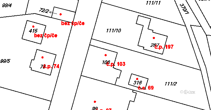 Chotoviny 103 na parcele st. 106 v KÚ Chotoviny, Katastrální mapa