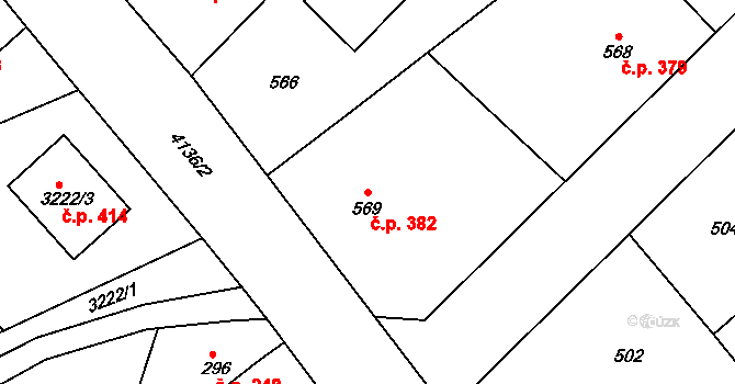 Jakubské Předměstí 382, Jaroměř na parcele st. 569 v KÚ Jaroměř, Katastrální mapa