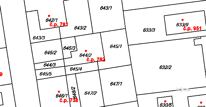 Třemošná 762 na parcele st. 644/2 v KÚ Třemošná, Katastrální mapa