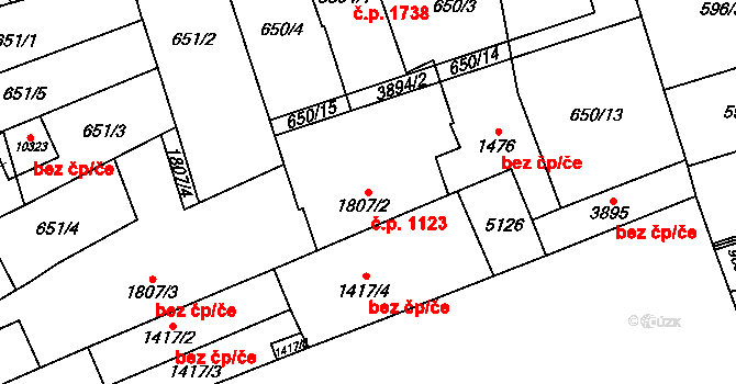 Bílé Předměstí 1123, Pardubice na parcele st. 1807/2 v KÚ Pardubice, Katastrální mapa