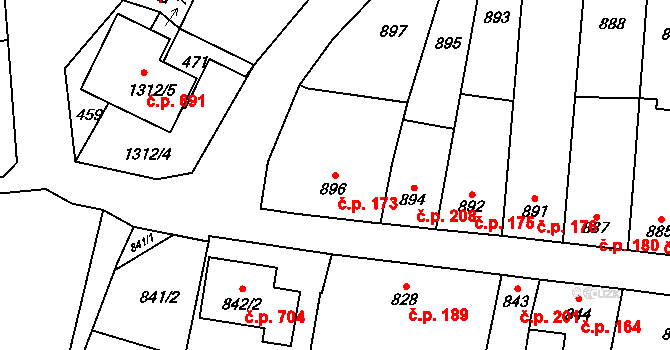 Velké Opatovice 173 na parcele st. 896 v KÚ Velké Opatovice, Katastrální mapa