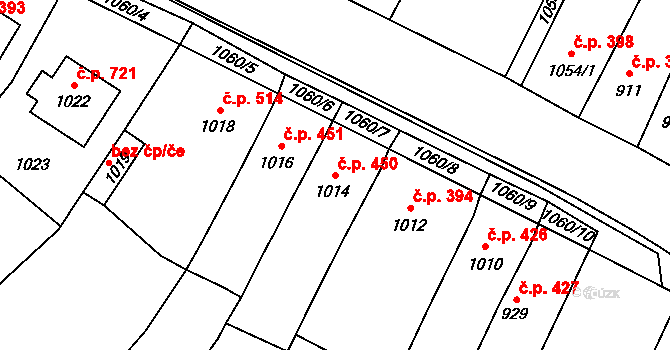 Loštice 450 na parcele st. 1014 v KÚ Loštice, Katastrální mapa