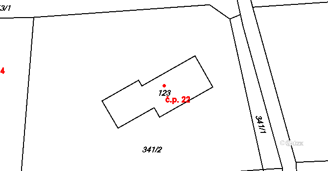Veselí 22, Odry na parcele st. 123 v KÚ Veselí u Oder, Katastrální mapa