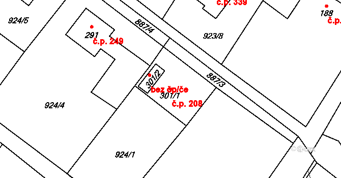 Rybí 208 na parcele st. 301/1 v KÚ Rybí, Katastrální mapa