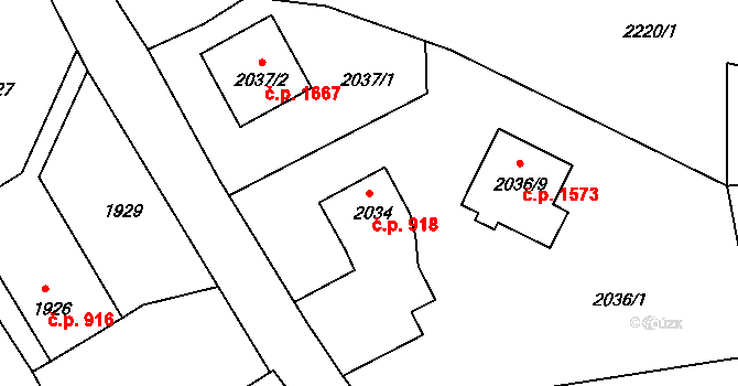Příbor 918 na parcele st. 2034 v KÚ Příbor, Katastrální mapa