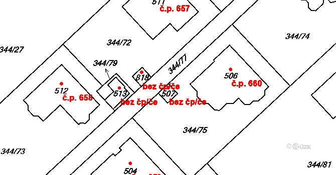 Kamenice 86930974 na parcele st. 507 v KÚ Štiřín, Katastrální mapa