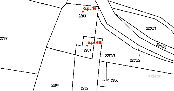 Vodná 66, Kamenice nad Lipou na parcele st. 2281 v KÚ Kamenice nad Lipou, Katastrální mapa