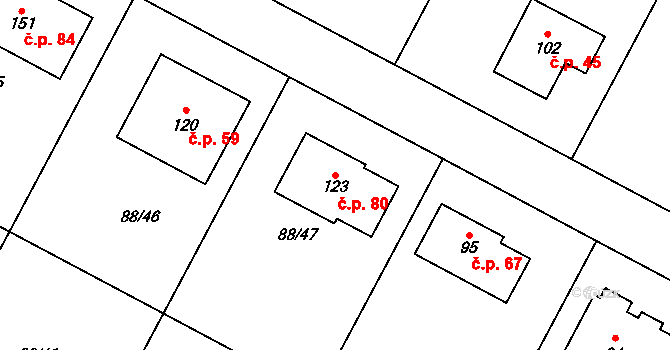 Popice 80, Jihlava na parcele st. 123 v KÚ Popice u Jihlavy, Katastrální mapa