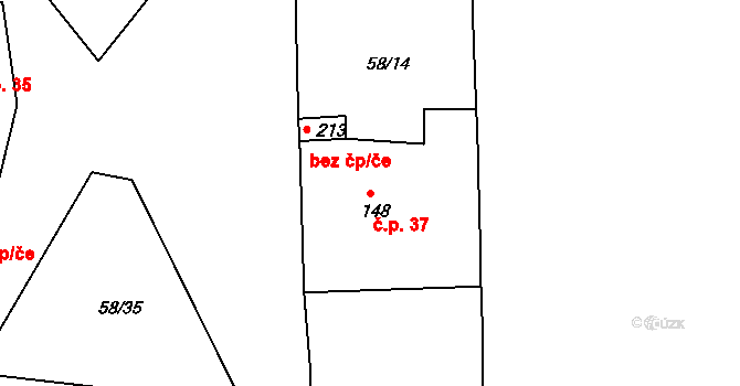 Suchá 37, Havlíčkův Brod na parcele st. 148 v KÚ Suchá u Havlíčkova Brodu, Katastrální mapa