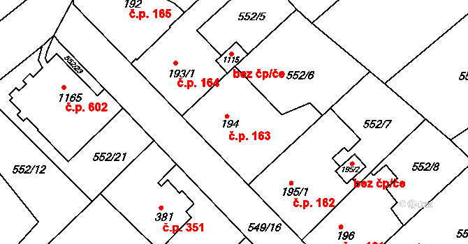 Šťáhlavy 163 na parcele st. 194 v KÚ Šťáhlavy, Katastrální mapa