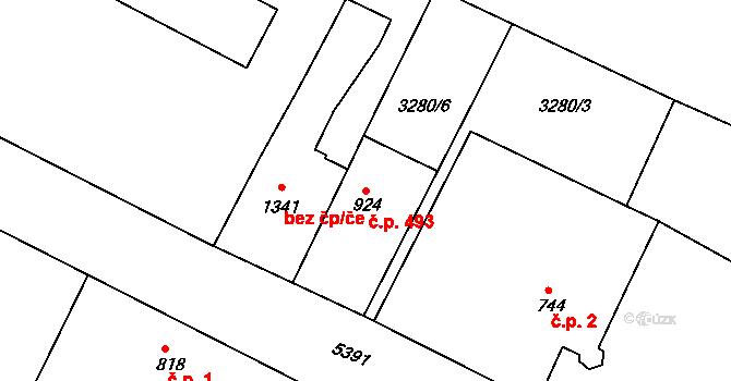 Dolní Dunajovice 493 na parcele st. 924 v KÚ Dolní Dunajovice, Katastrální mapa
