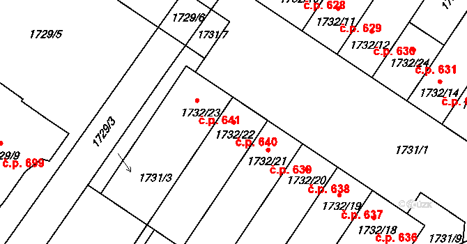 Lednice 640 na parcele st. 1732/22 v KÚ Lednice na Moravě, Katastrální mapa