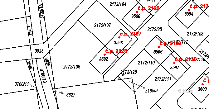 Lysá nad Labem 2128 na parcele st. 3592 v KÚ Lysá nad Labem, Katastrální mapa