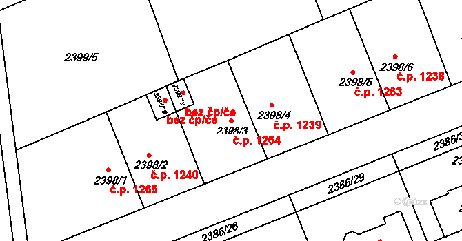 Holešov 1264 na parcele st. 2398/3 v KÚ Holešov, Katastrální mapa