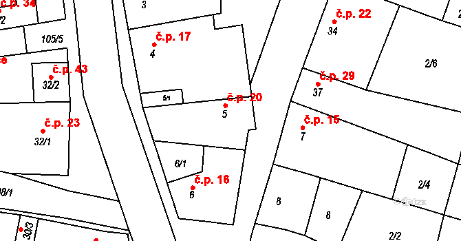 Kobylničky 20, Myslejovice na parcele st. 5 v KÚ Kobylničky, Katastrální mapa