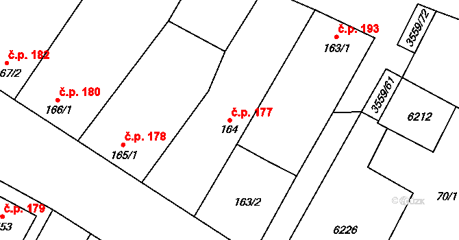 Hrabětice 177 na parcele st. 164 v KÚ Hrabětice, Katastrální mapa