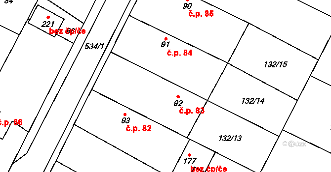 Běrunice 83 na parcele st. 92 v KÚ Běrunice, Katastrální mapa