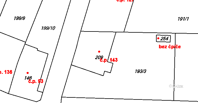 Hranice III-Velká 143, Hranice na parcele st. 209 v KÚ Velká u Hranic, Katastrální mapa