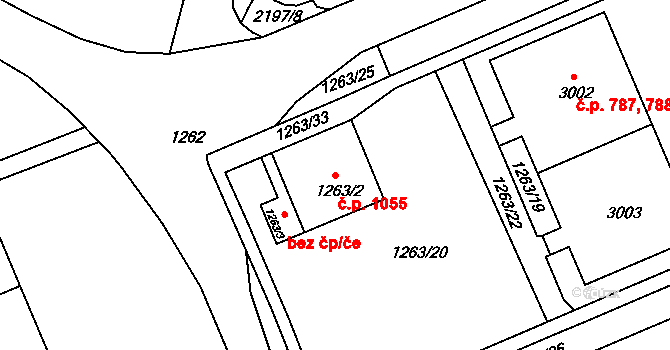 Zruč nad Sázavou 1055 na parcele st. 1263/2 v KÚ Zruč nad Sázavou, Katastrální mapa