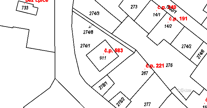 Ronov nad Doubravou 583 na parcele st. 911 v KÚ Ronov nad Doubravou, Katastrální mapa
