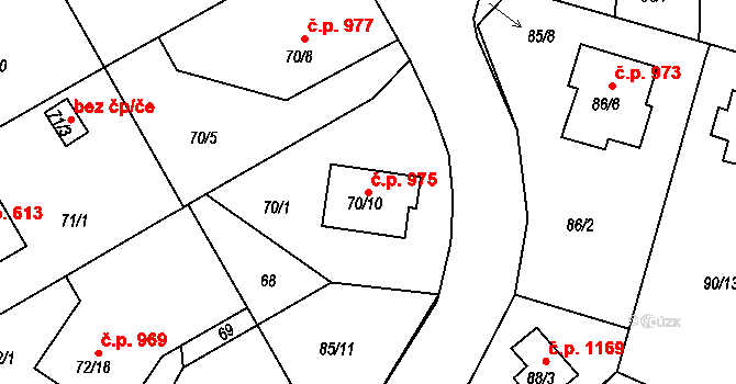 Lyžbice 975, Třinec na parcele st. 70/10 v KÚ Lyžbice, Katastrální mapa