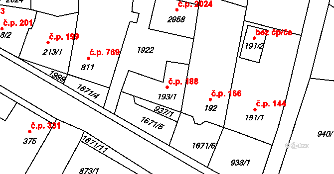 Říčany 188 na parcele st. 193/1 v KÚ Říčany u Prahy, Katastrální mapa