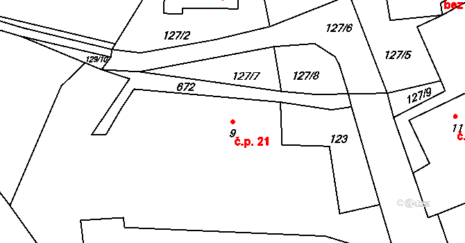 Obora 21, Doksy na parcele st. 9 v KÚ Obora v Podbezdězí, Katastrální mapa