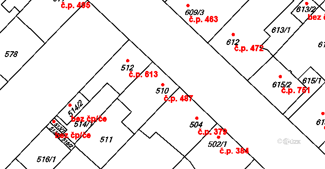 Lužice 487 na parcele st. 510 v KÚ Lužice u Hodonína, Katastrální mapa