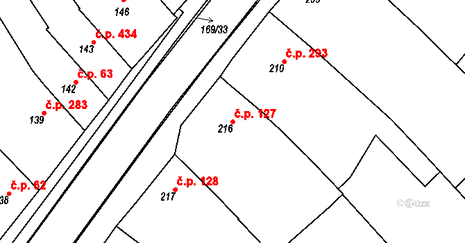 Vnorovy 127 na parcele st. 216 v KÚ Vnorovy, Katastrální mapa