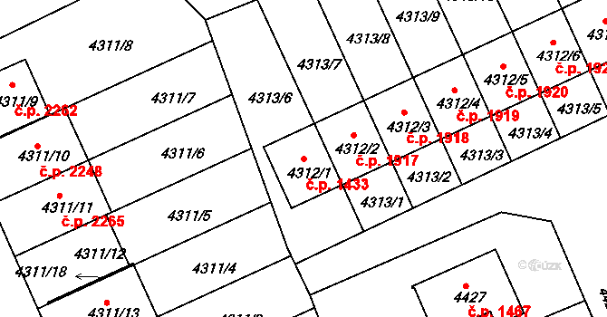 Pod Bezručovým vrchem 1433, Krnov na parcele st. 4312/1 v KÚ Krnov-Horní Předměstí, Katastrální mapa